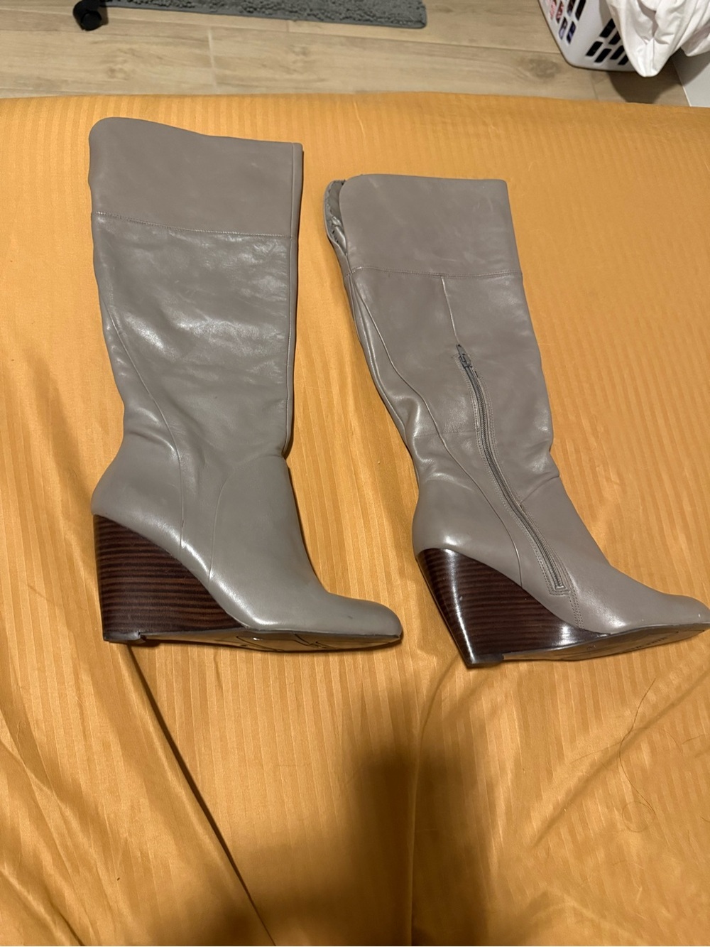 Nine West Gray Wedge Knee-High Boots